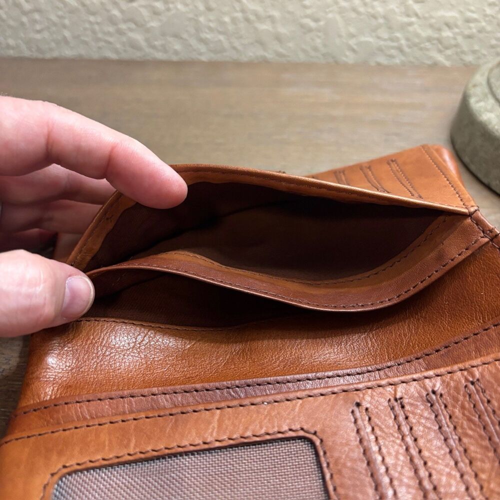 Great American Leatherworks Brown Woven Leather Bifold Wallet Cognac Brown Boho - Picture 7 of 8